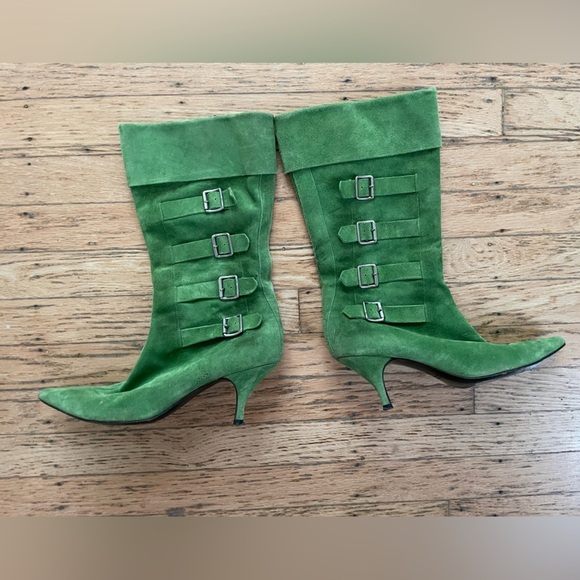 Vero Cuoio + Marc Jacob’s vintage Italian suede Green Heeled Boots - Picture 1 of 11
